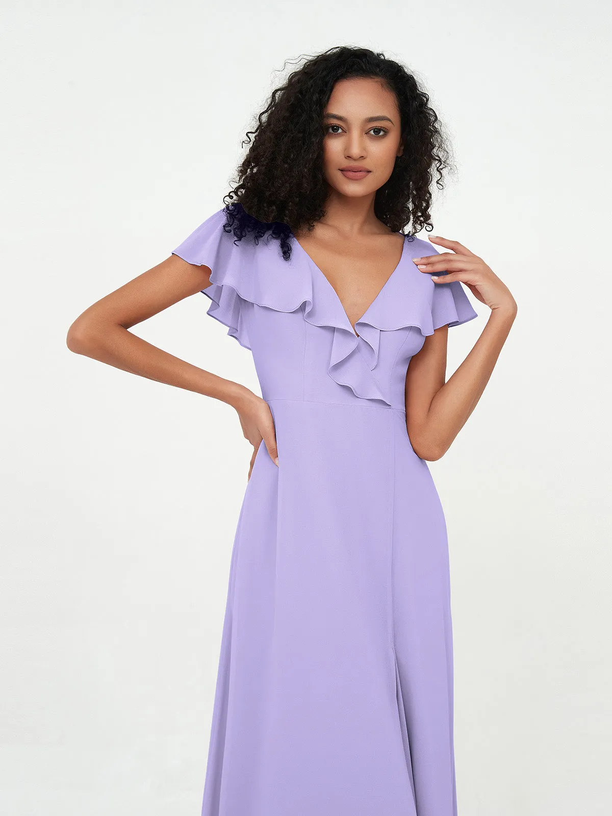 A-ligne Robes à Col en V en Mousseline avec Poches Lilas Grande Taille