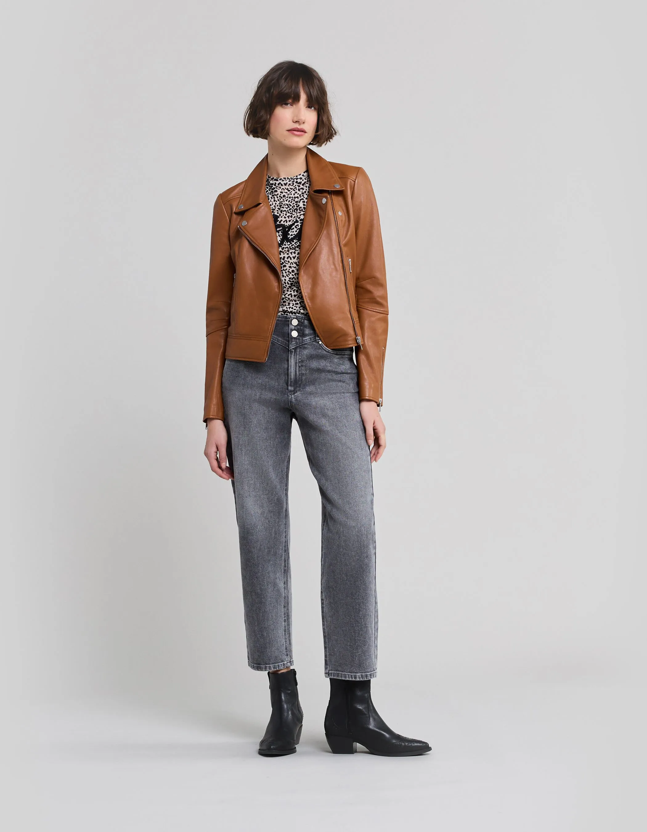 Blouson camel en cuir d'agneau femme