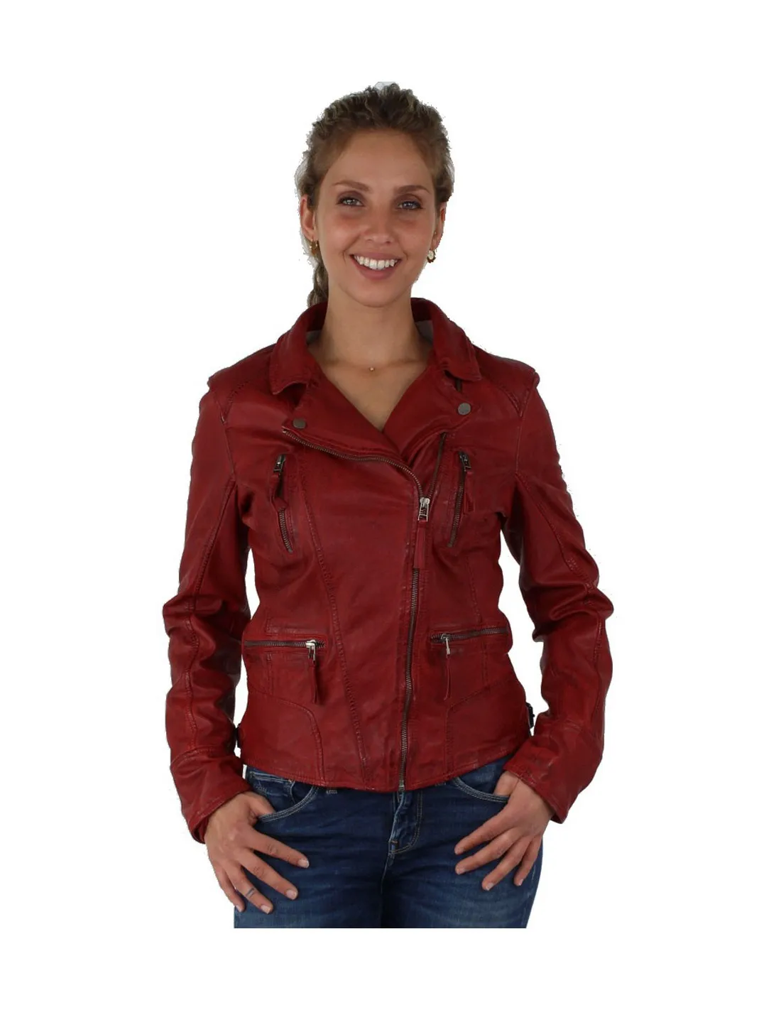 Blouson Oakwood en cuir ref_35282 Rouge