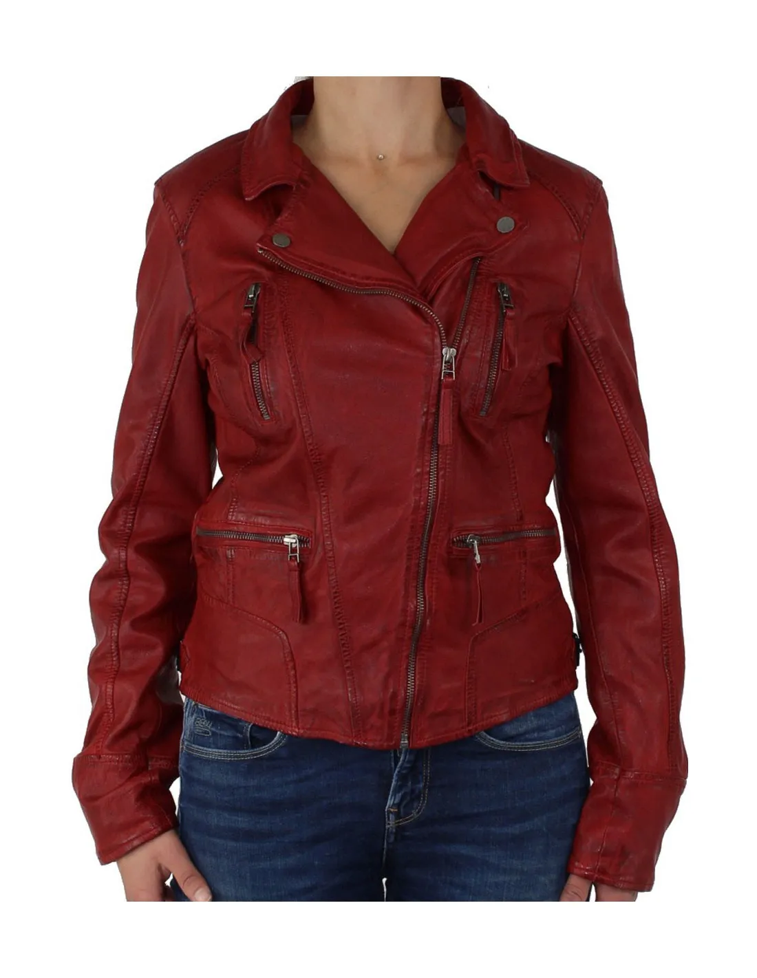 Blouson Oakwood en cuir ref_35282 Rouge