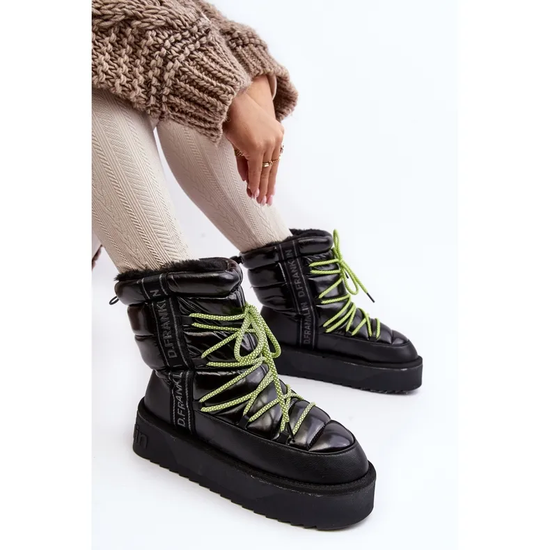 Bottes de neige pour femmes à semelle épaisse Vegan D.Franklin DFSH371007 Noir le noir