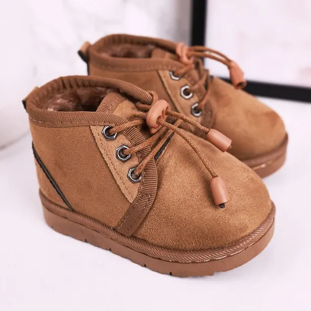 Bottes de neige à lacets pour enfants réchauffées avec fourrure Brown Hunter brun