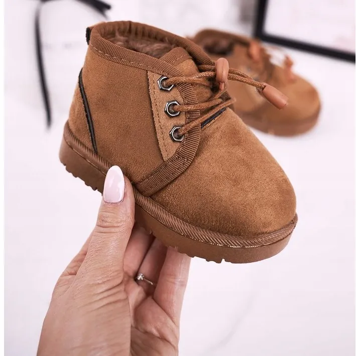 Bottes de neige à lacets pour enfants réchauffées avec fourrure Brown Hunter brun