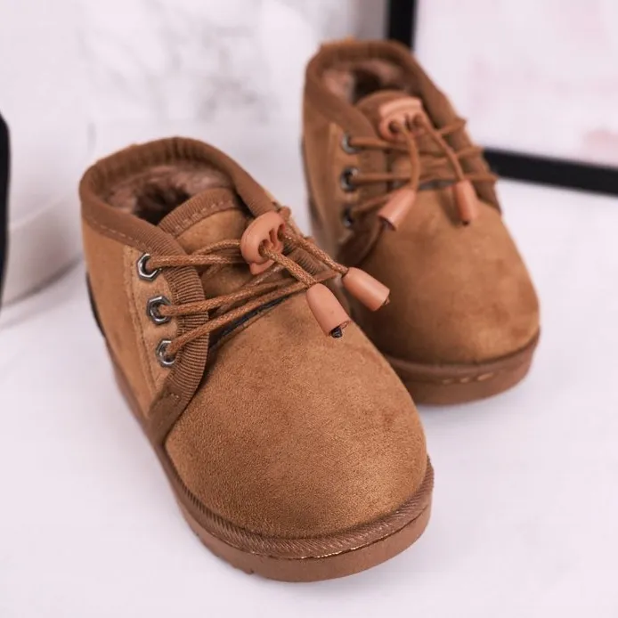 Bottes de neige à lacets pour enfants réchauffées avec fourrure Brown Hunter brun