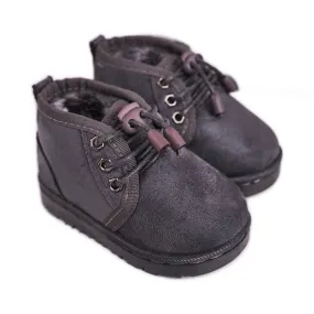 Bottes de neige à lacets pour enfants réchauffées avec fourrure Grey Hunter gris