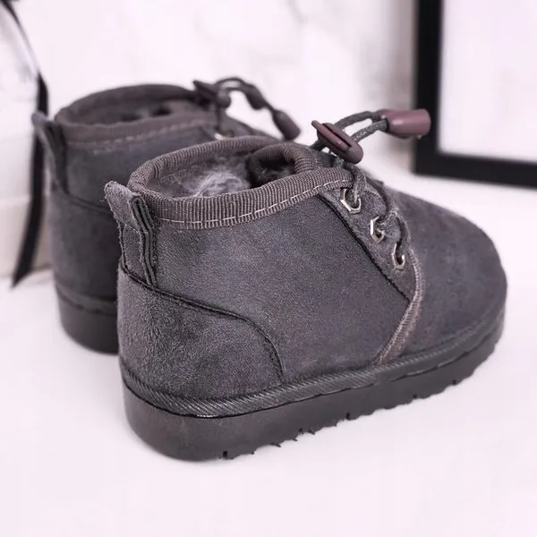 Bottes de neige à lacets pour enfants réchauffées avec fourrure Grey Hunter gris