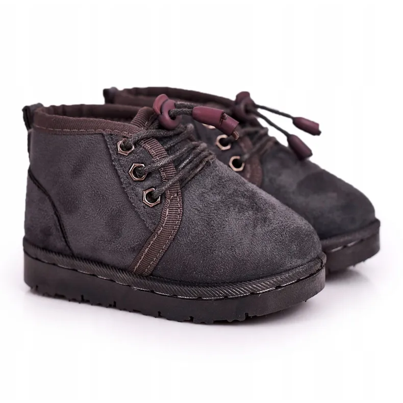 Bottes de neige à lacets pour enfants réchauffées avec fourrure Grey Hunter gris