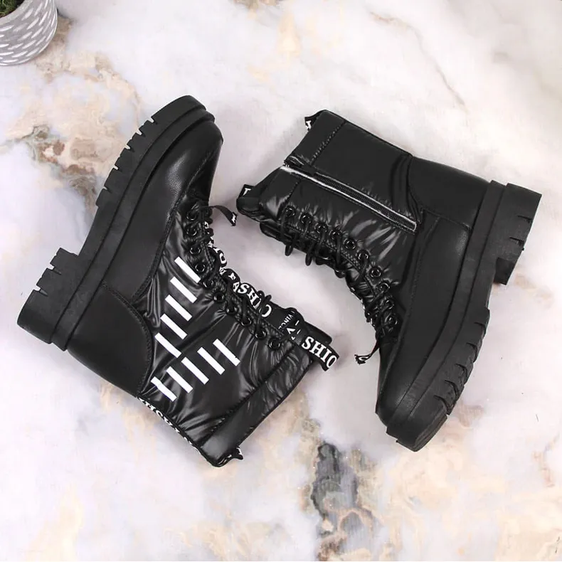 Bottes de neige à lacets pour femmes avec une plateforme Vinceza noire le noir