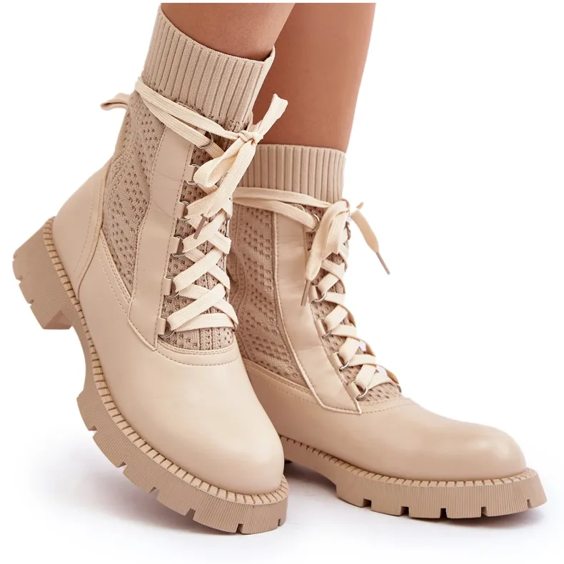 Bottines À Lacets Beige Clair Femme Gentiana