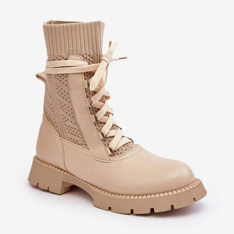 Bottines À Lacets Beige Clair Femme Gentiana