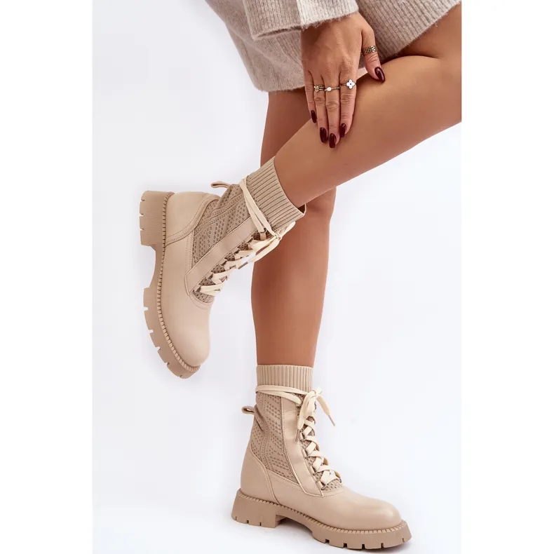 Bottines À Lacets Beige Clair Femme Gentiana