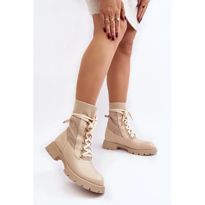 Bottines À Lacets Beige Clair Femme Gentiana