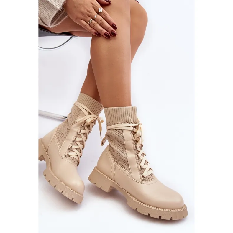 Bottines À Lacets Beige Clair Femme Gentiana