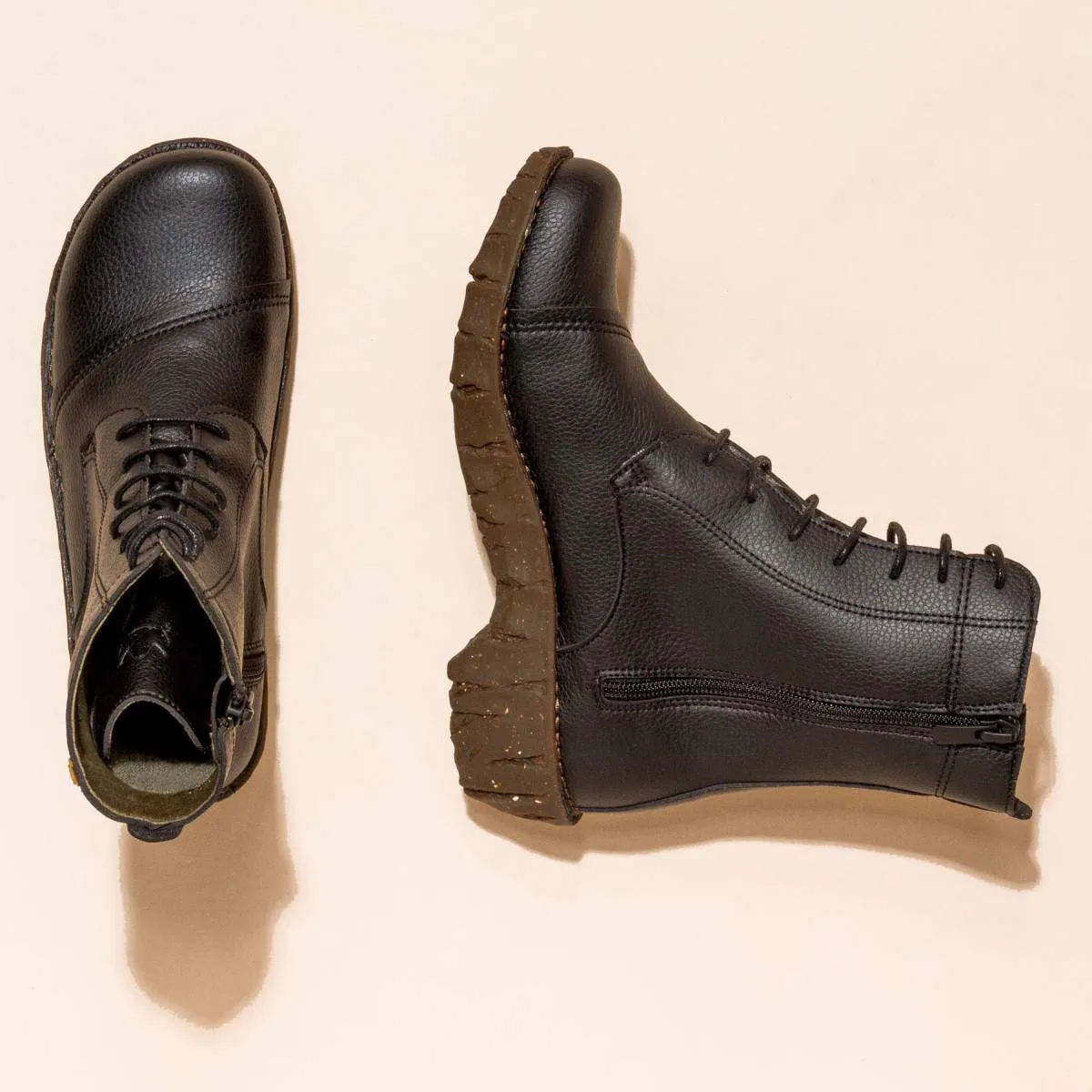 Bottines à lacets vegan style rangers - Noir