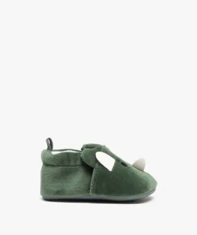 chaussons de naissance en velours avec details rhinoceros vert chaussures de naissance