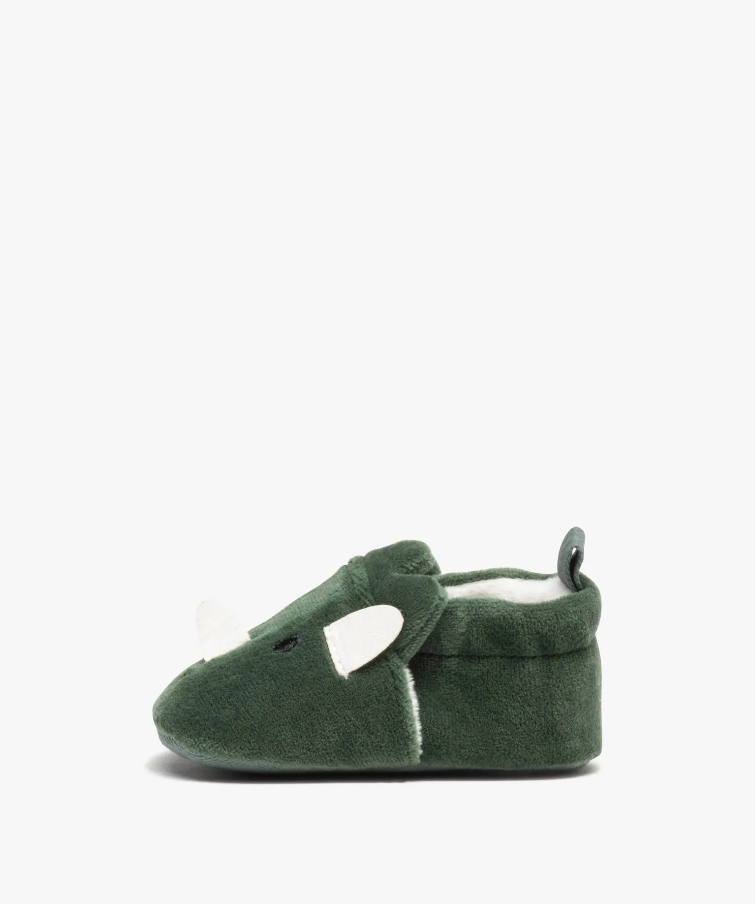 chaussons de naissance en velours avec details rhinoceros vert chaussures de naissance