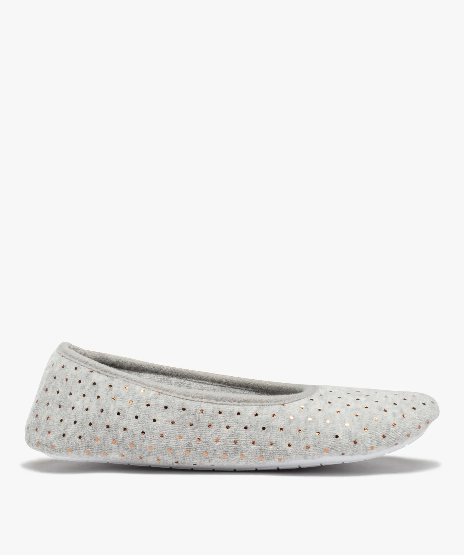 chaussons femme ballerines en velours a pois metallises gris