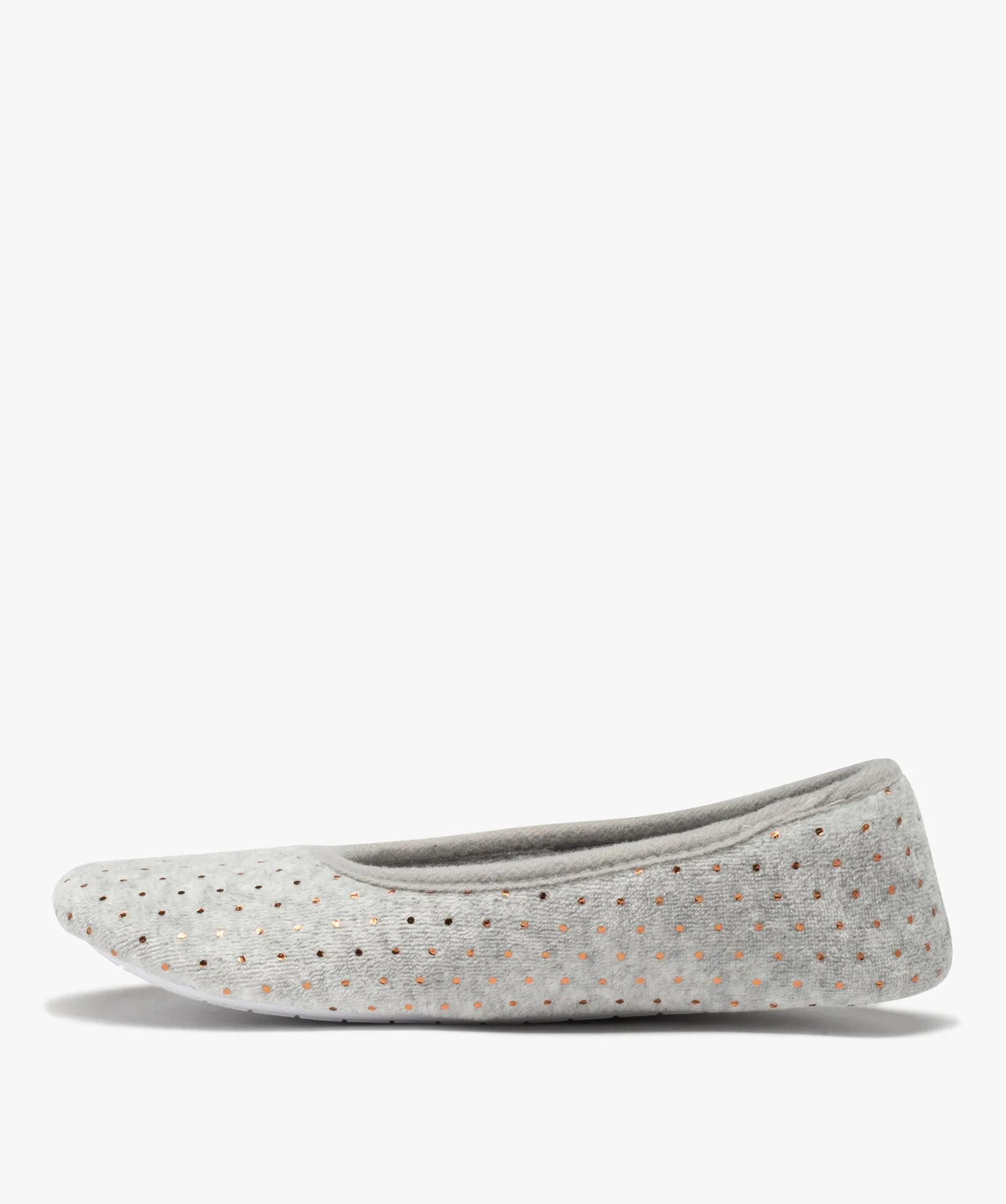 chaussons femme ballerines en velours a pois metallises gris