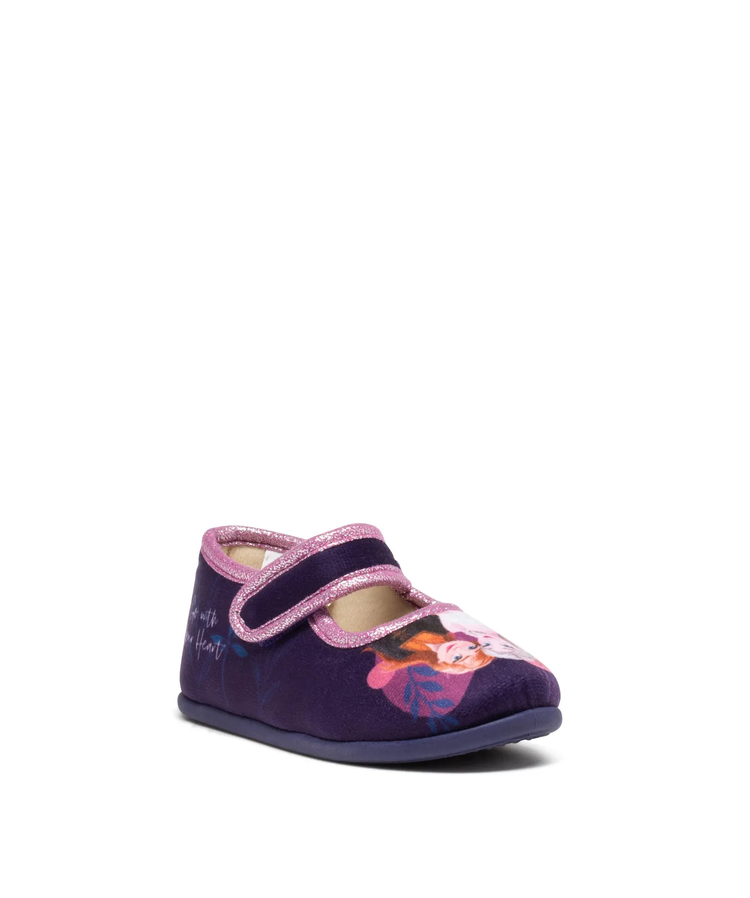 chaussons fille ballerines a scratch et en velours la reine des neiges - disney violet