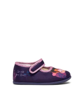 chaussons fille ballerines a scratch et en velours la reine des neiges - disney violet