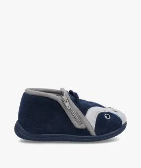 chaussons garcon bottillons en velours raton-laveur bleu