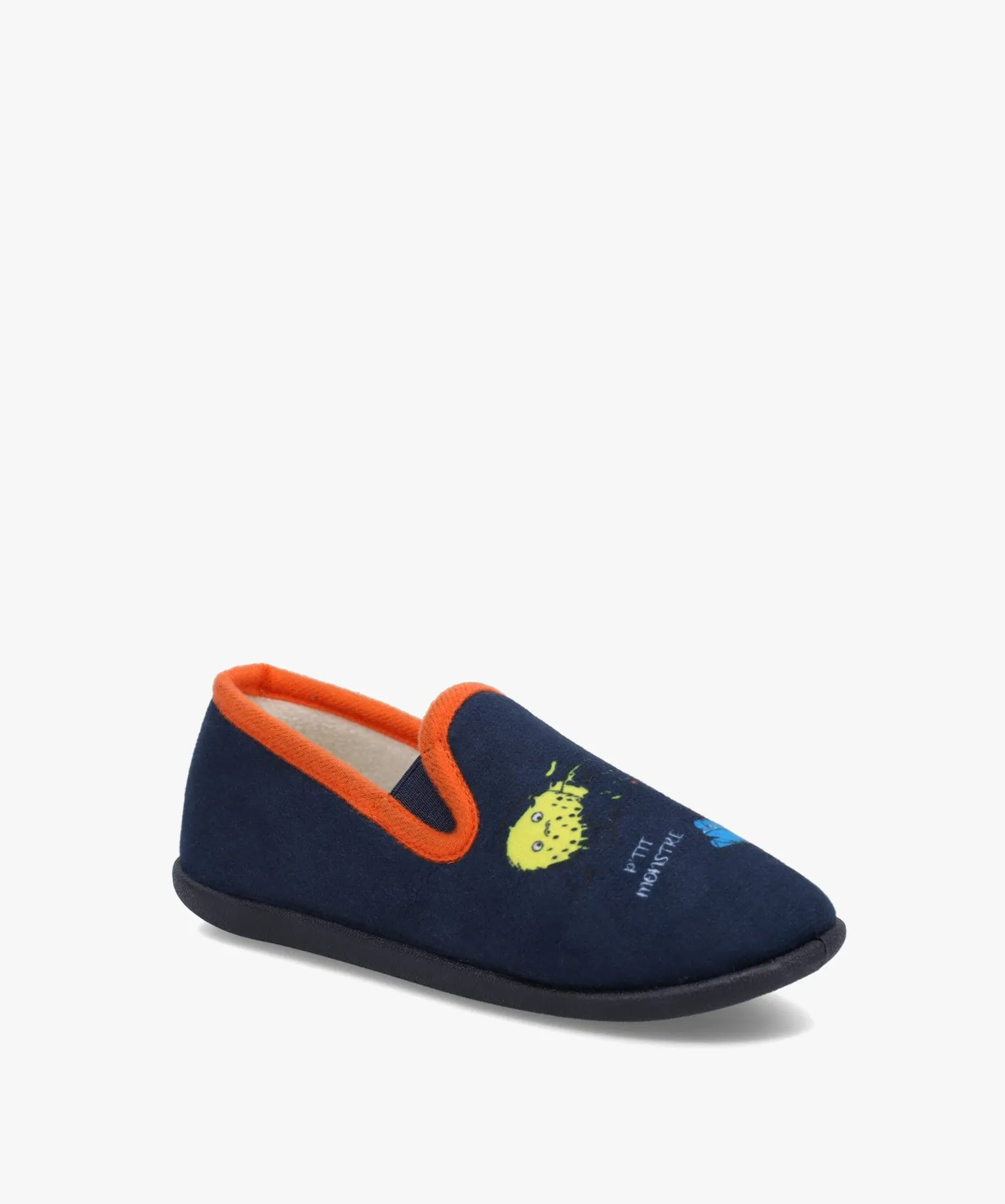 chaussons garcon en velours ras imprimes monstres bleu