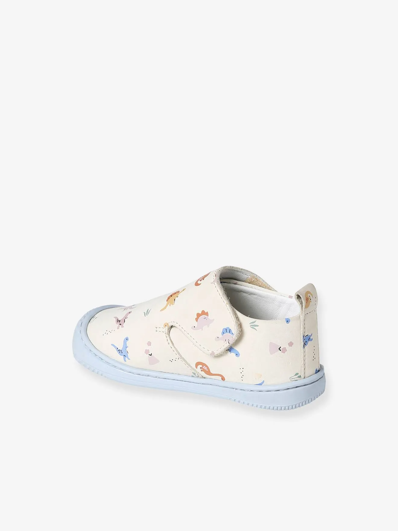 Chaussons scratchés bébé en cuir souple bleu grisé - Vertbaudet