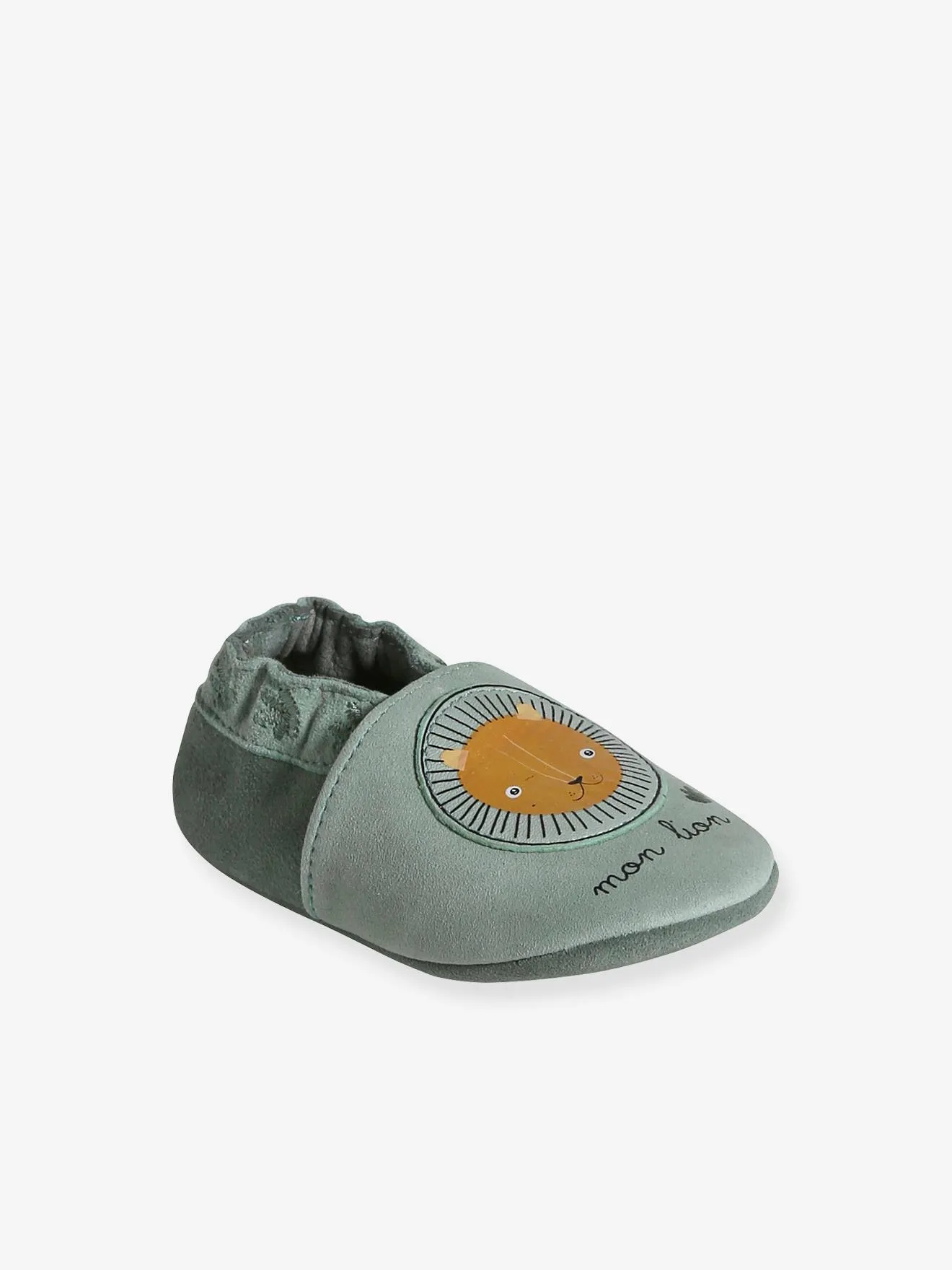 Chaussons élastiqués en cuir souple bébé kaki - Vertbaudet