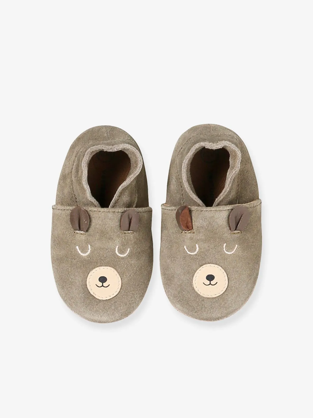 Chaussons élastiqués en cuir souple bébé kaki - Vertbaudet