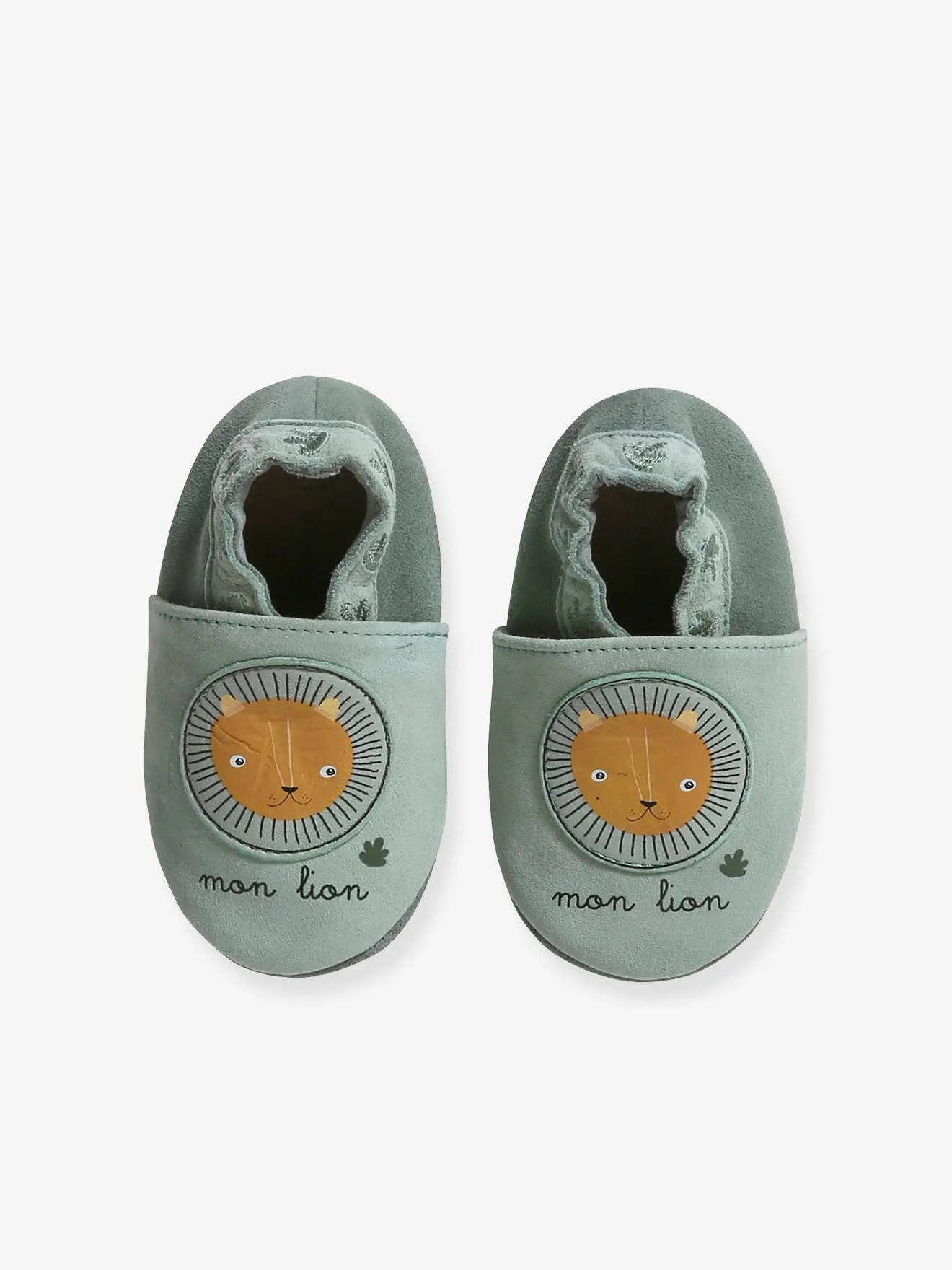 Chaussons élastiqués en cuir souple bébé kaki - Vertbaudet