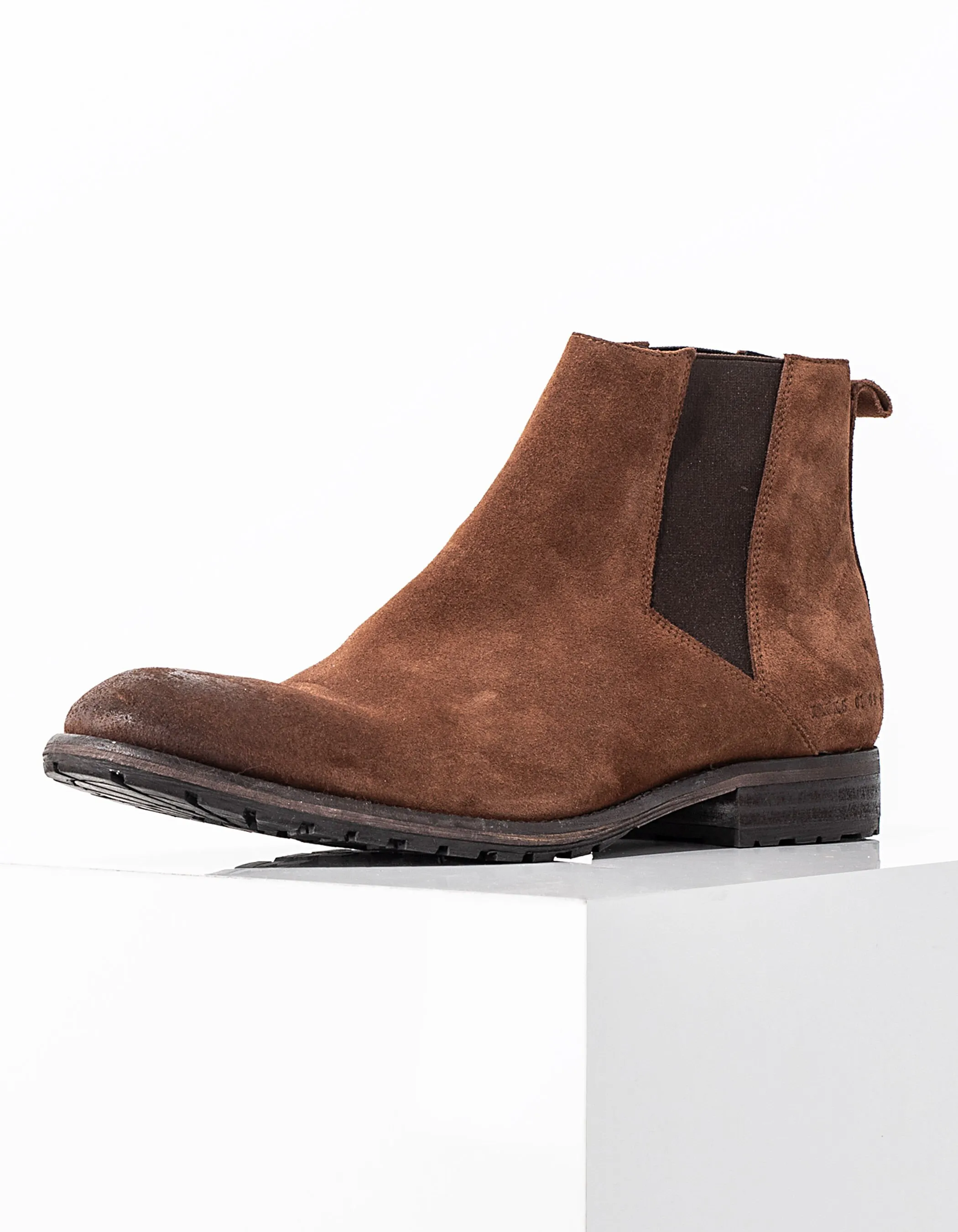 Chelsea boots cognac en cuir velours Homme