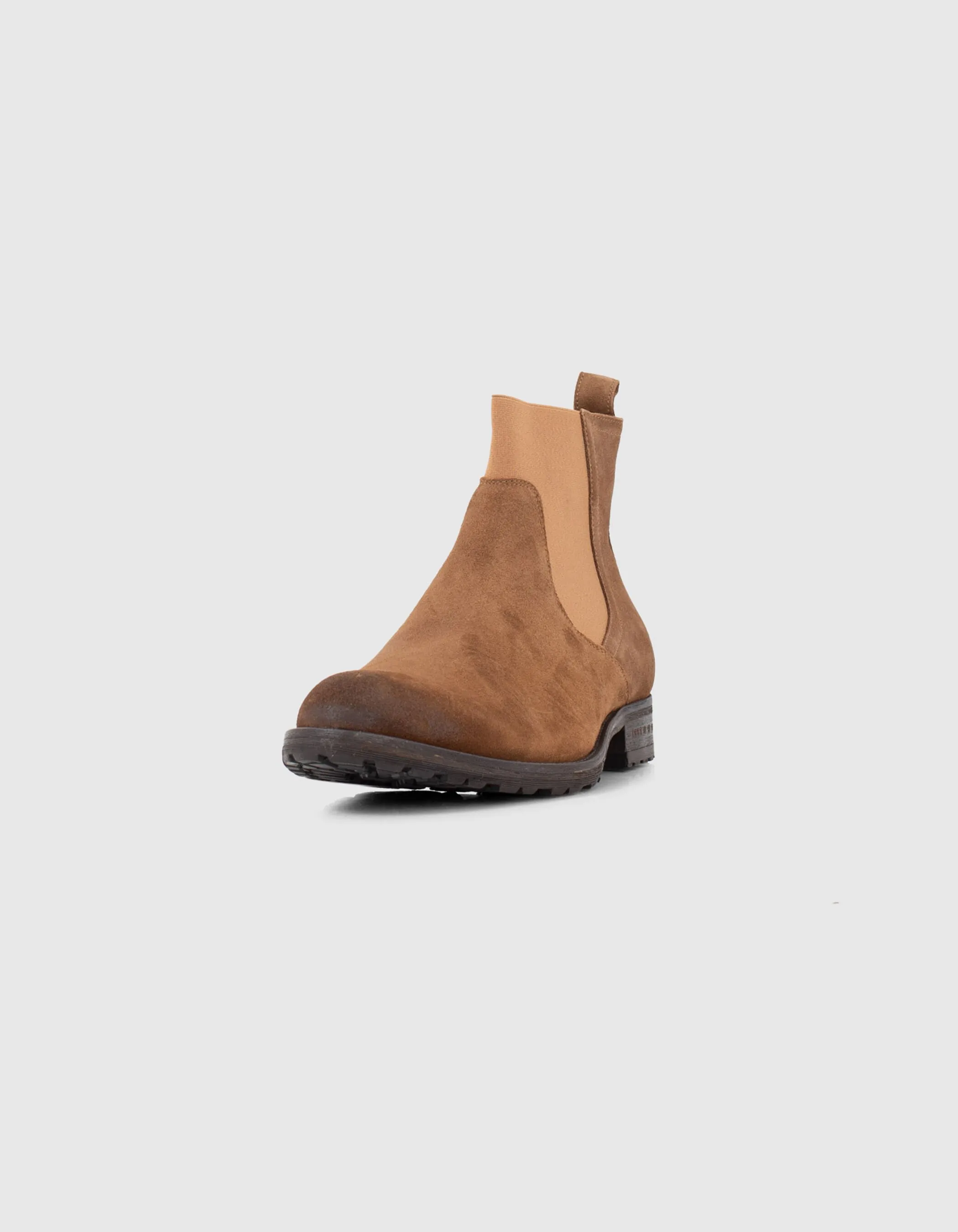 Chelsea boots tabac en cuir velours Homme