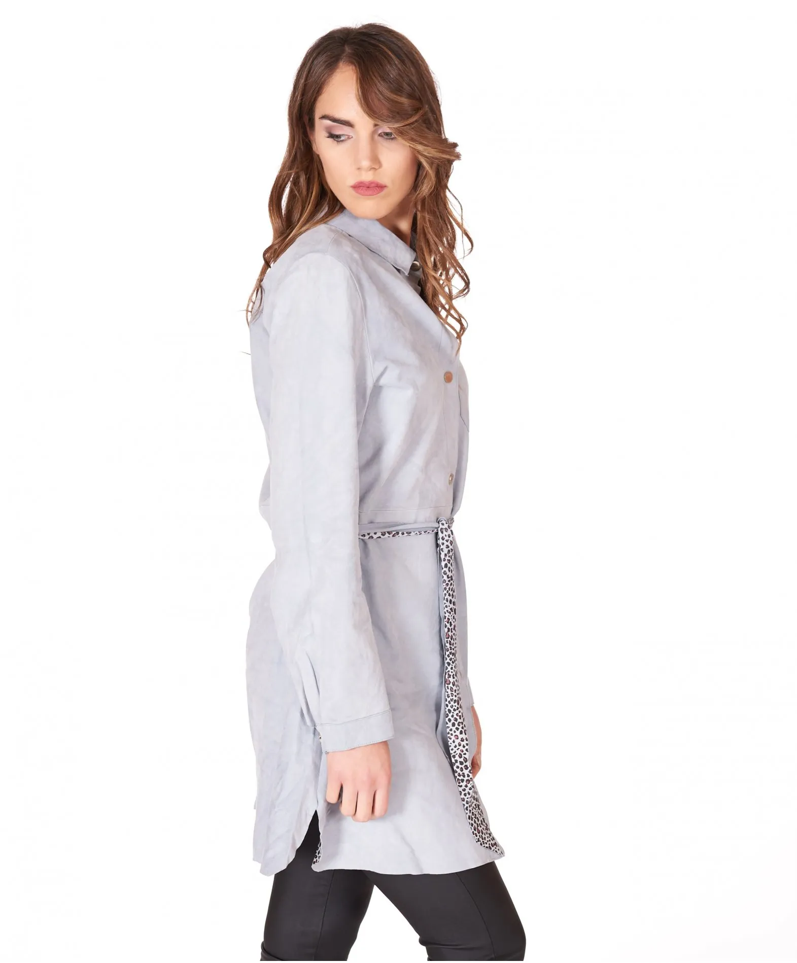 Chemise en cuir femme à ceinture cuir velours couleur bleu clair Ruby