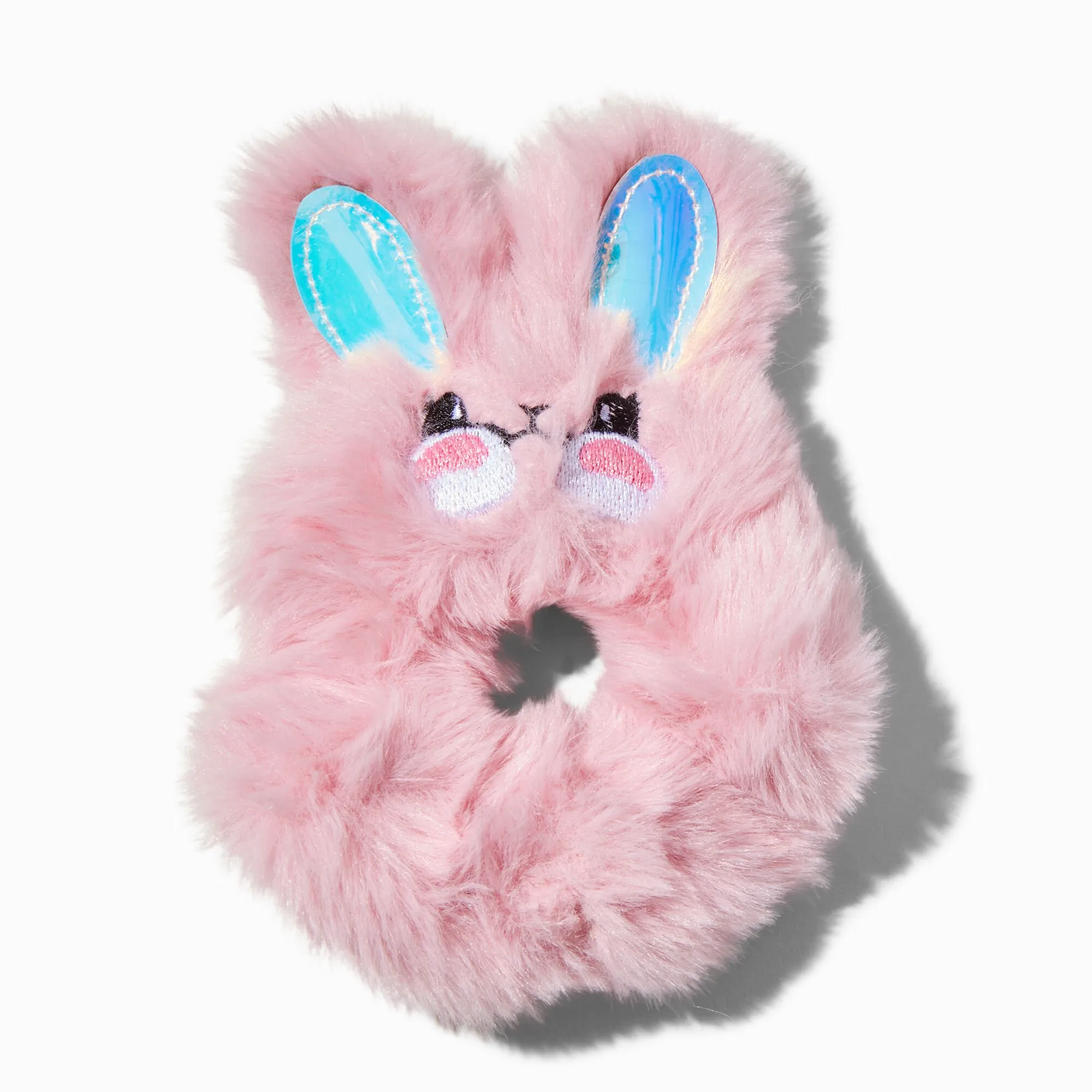 Chouchou lapin en fausse fourrure de taille moyenne rose