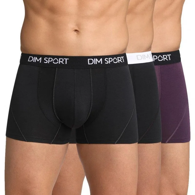 DIM Lot de 3 Boxers Homme Coton STRETCHSPORT Noir Myrtille