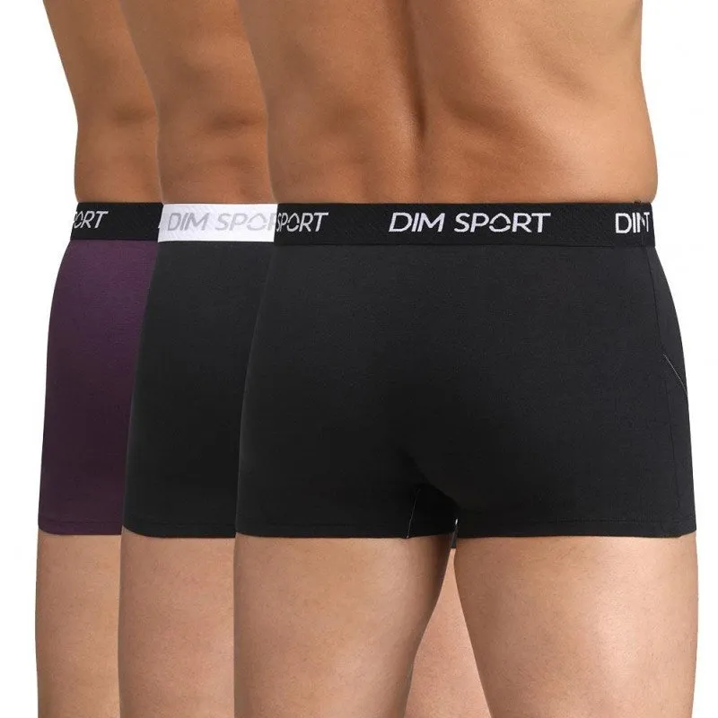 DIM Lot de 3 Boxers Homme Coton STRETCHSPORT Noir Myrtille