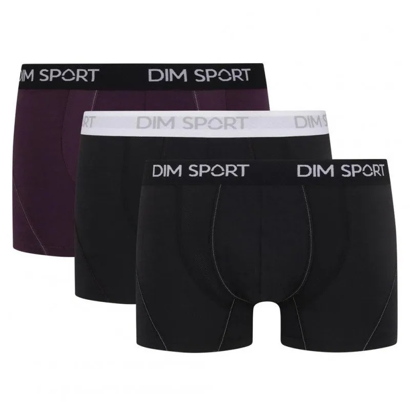 DIM Lot de 3 Boxers Homme Coton STRETCHSPORT Noir Myrtille