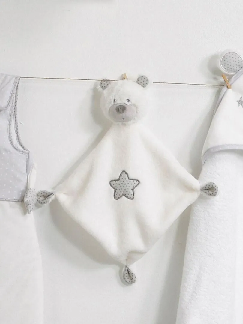 Doudou mouchoir Ours en velours blanc - SAUTHON - Blanc