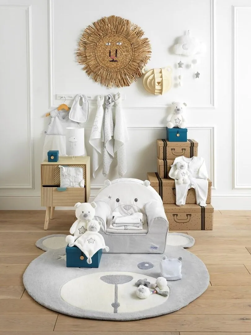 Doudou mouchoir Ours en velours blanc - SAUTHON - Blanc