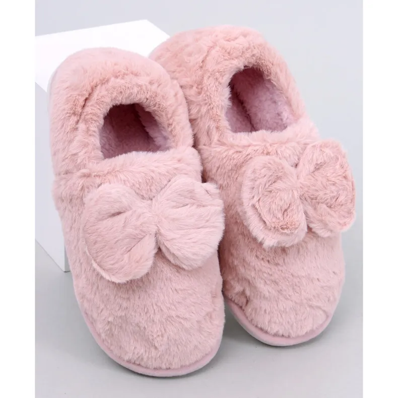 Emres Chaussons en fourrure rose avec nœud