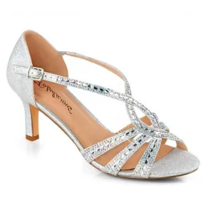 Escarpin argenté et strass talon moyen 6 cm à brides | Soirée