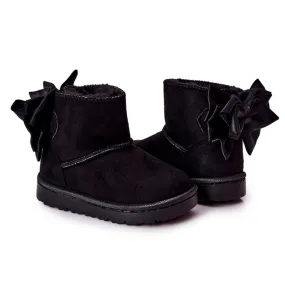 FR1 Bottes de neige chaudes pour enfants avec un nœud noir Snowis le noir