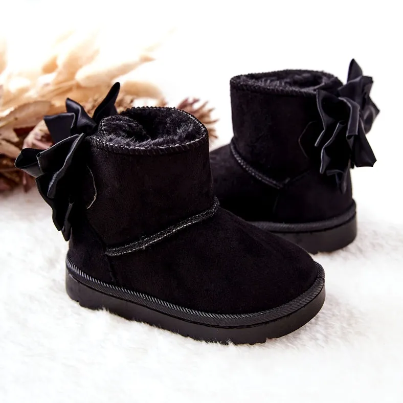 FR1 Bottes de neige chaudes pour enfants avec un nœud noir Snowis le noir