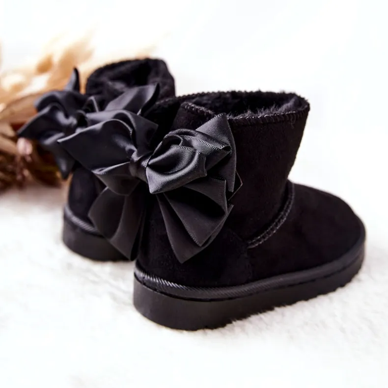 FR1 Bottes de neige chaudes pour enfants avec un nœud noir Snowis le noir