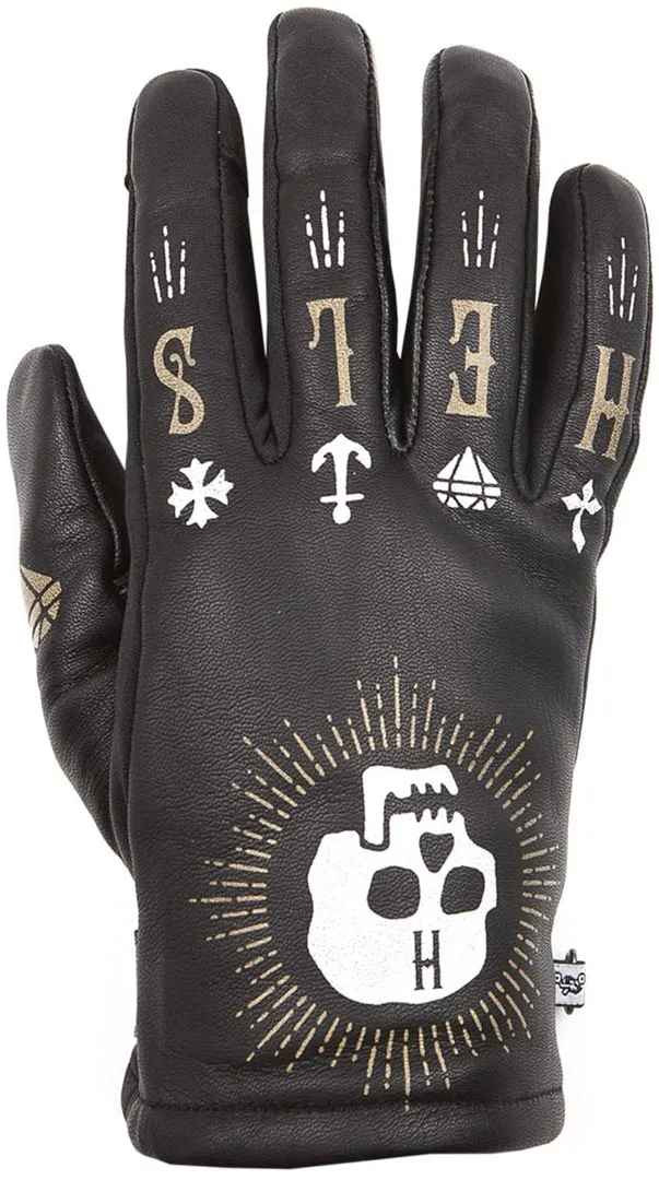 Gants femme Helstons Grafic Skull hiver cuir noir, moto custom