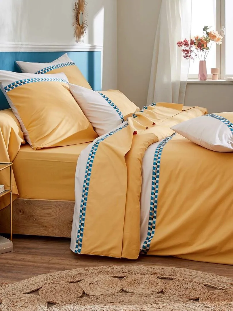 Housse de couette percale avec galon - Jaune