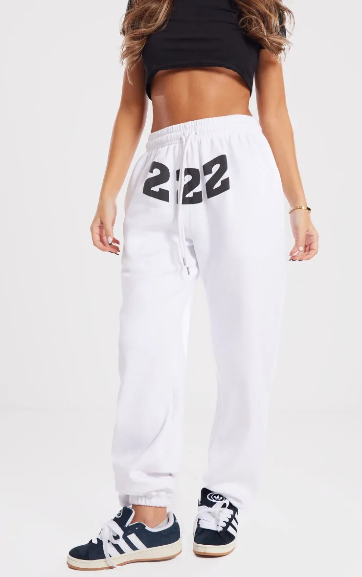 Jogging en sweat blanc imprimé 222