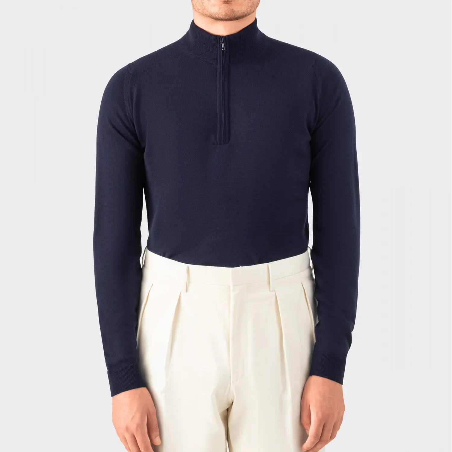 John Smedley : Polo Manches Longues Col Zip : Marine