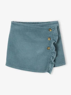 Jupe-short en velours côtelé fille effet portefeuille bleu canard - Vertbaudet