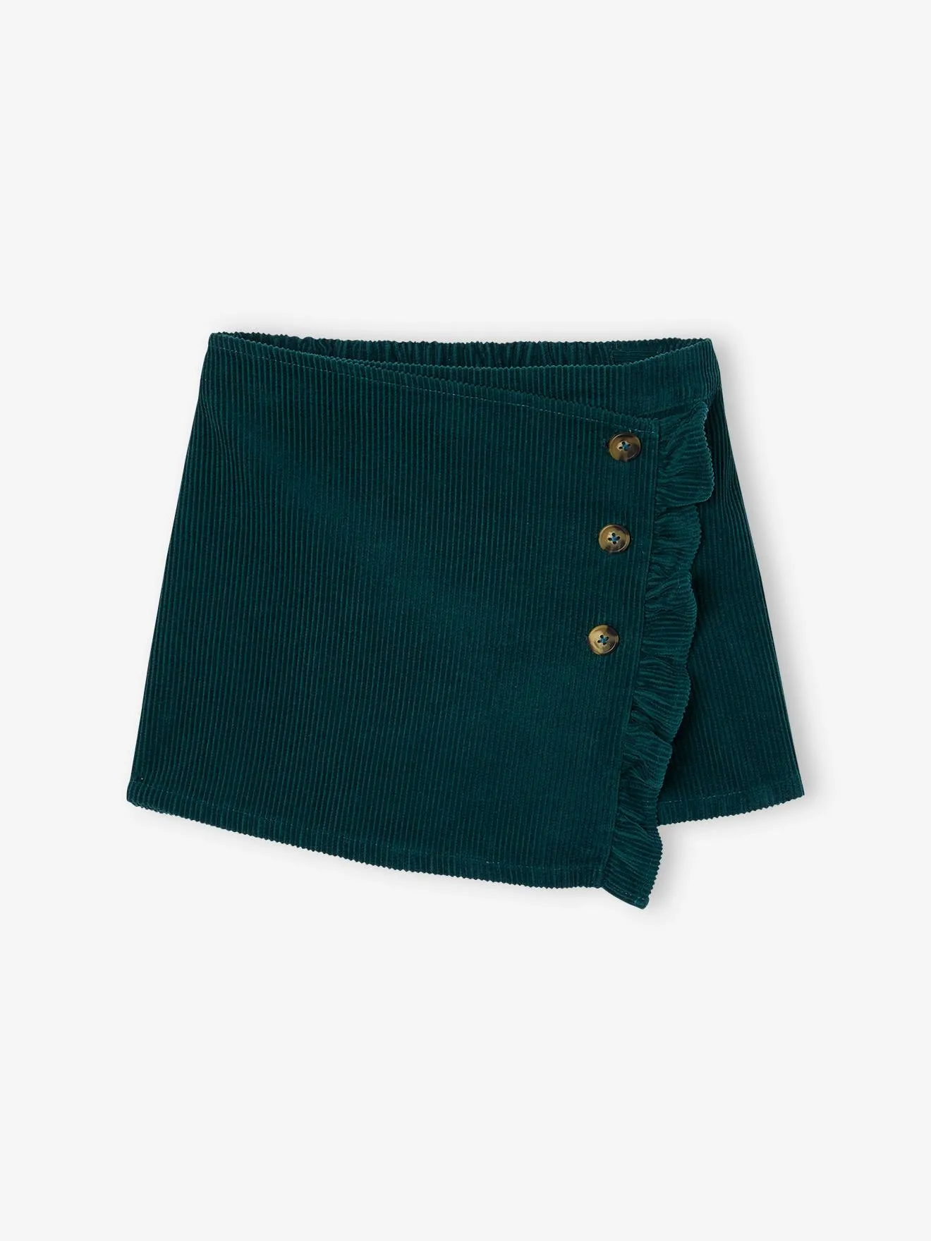 Jupe-short en velours côtelé fille effet portefeuille vert anglais - Vertbaudet